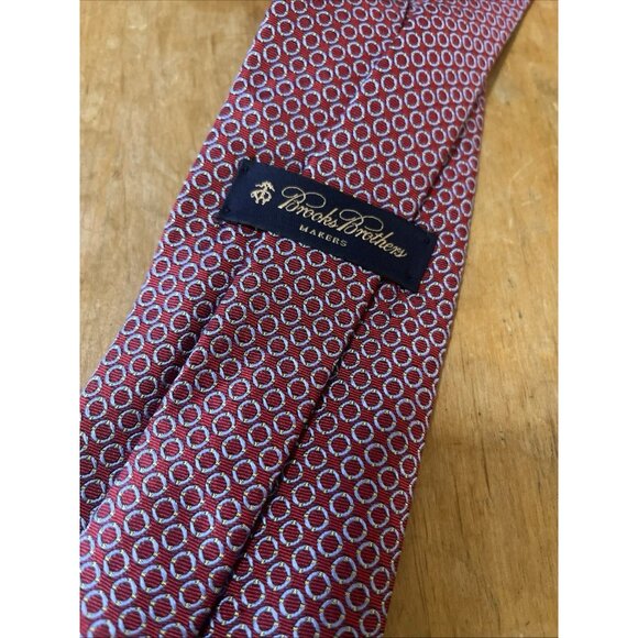 Brooks Brothers Maker Tie Men's Red Geometric Pure Silk Made In USA Woven/Italy - Picture 4 of 6